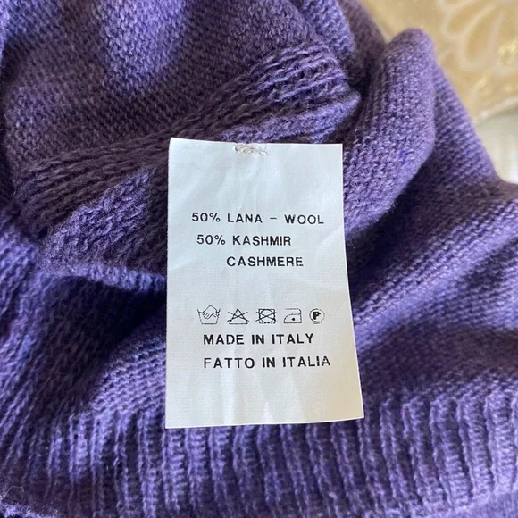 Italian Wool Cashmere Blend Poncho Purple SZ OSFM - Picture 6 of 8